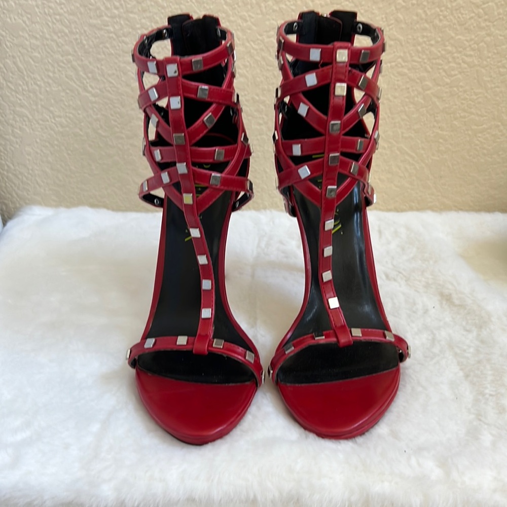 Paper Fox Red & Silver Stilettos Size 8